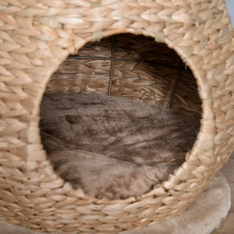 PawHut kattenboom krabpaal met kattengrot sisal hoogte 82,5 cm zacht pluche geel