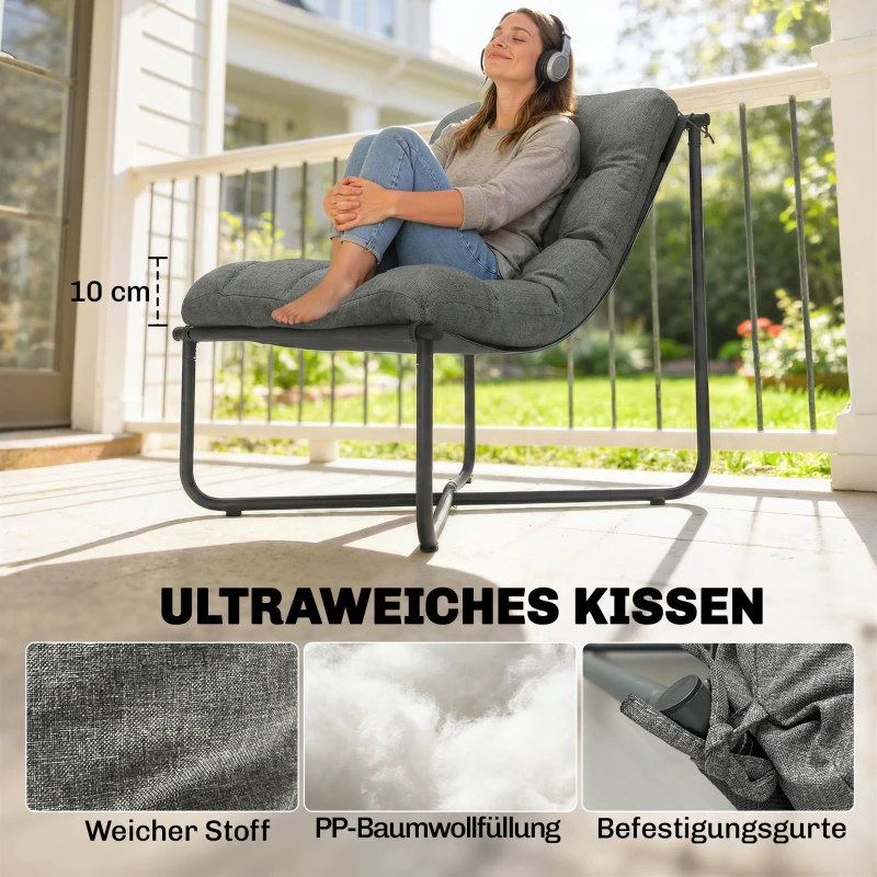 Outsunny Lounge Sessel Outdoor Ergonomischer Gartensessel mit hautfreundlich Kissen Breiter Sitz Stahlrahmen Dunkelgrau