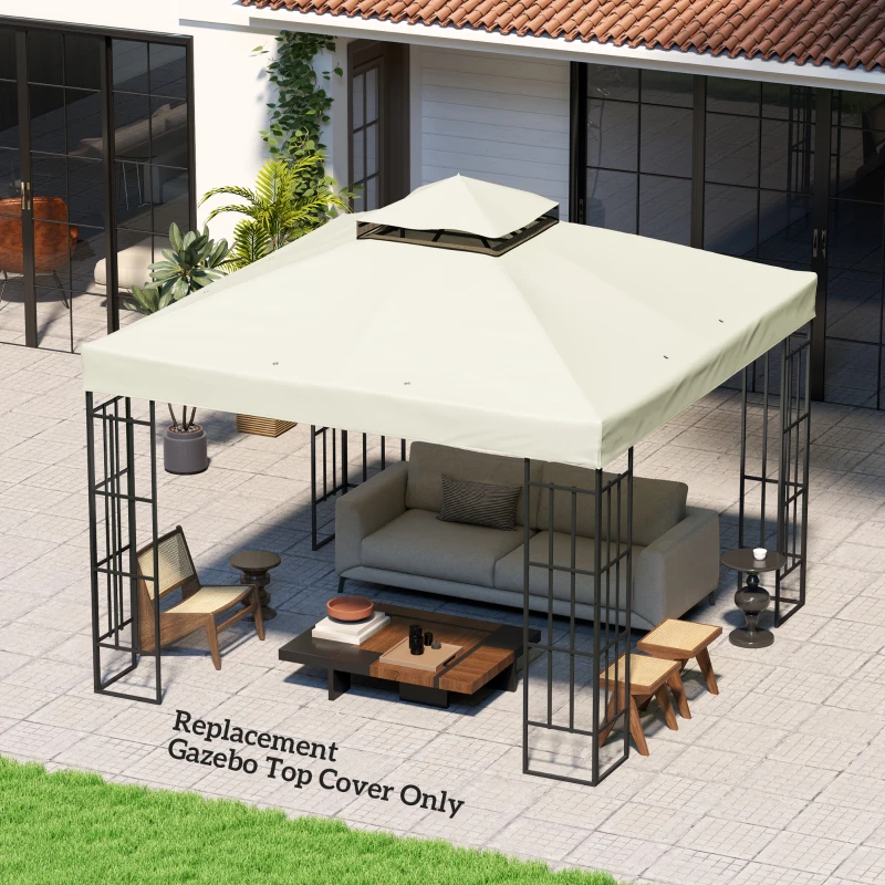 Outsunny 3 x 3 m Ersatzdach für Pavillon, Pavillon-Ersatzplane mit Wasserablauf-Löchern, UPF30+, Sonnenschutz, Hellgrau
