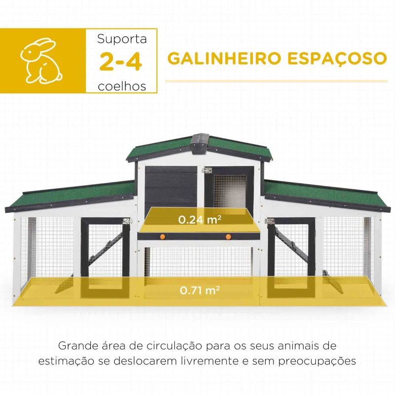 PawHut Coelheira de Madeira Gaiola para Coelhos com Teto Rebatível Escada e Bandeja Amovível para Exterior 197x49x86 cm Cinza