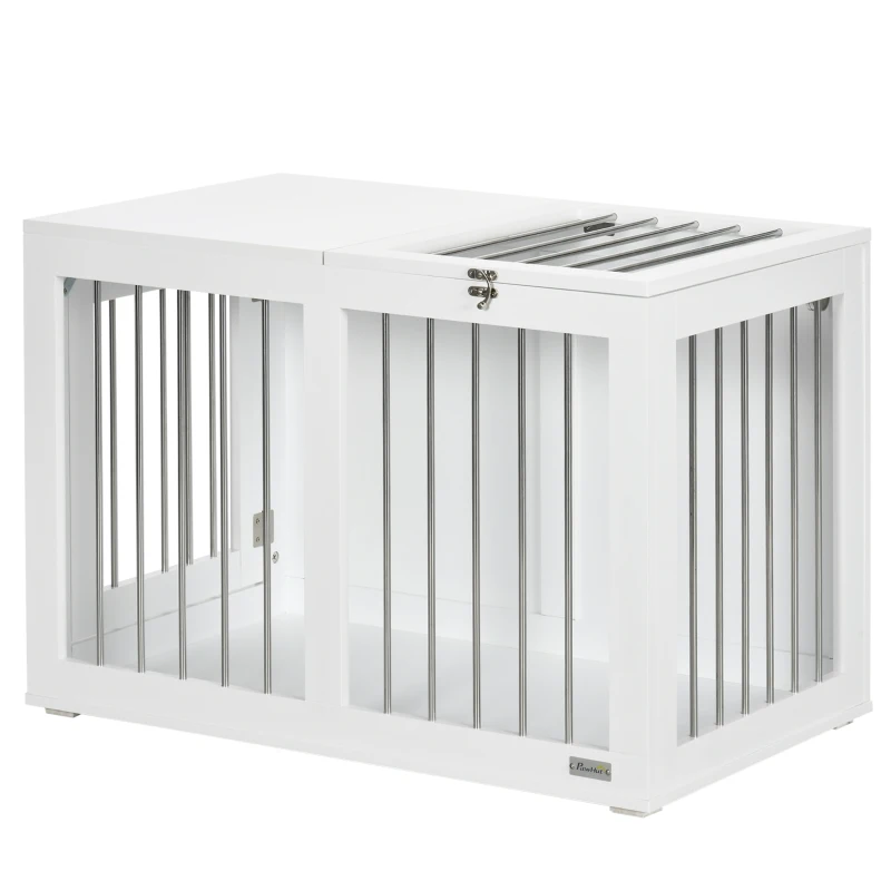PawHut Hundekäfig mit 2 Türen, Hundebox, verriegelbar, Stahlgitter, 80 cm x 50 cm x 56,5 cm, Weiß + Silber