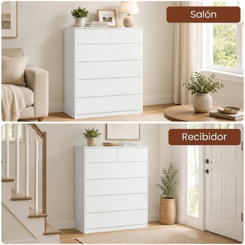 HOMCOM Cómoda con 6 Cajones Cajonera de Madera de Estilo Moderno para Dormitorio Entrada Salón 80x39x115 cm Blanco