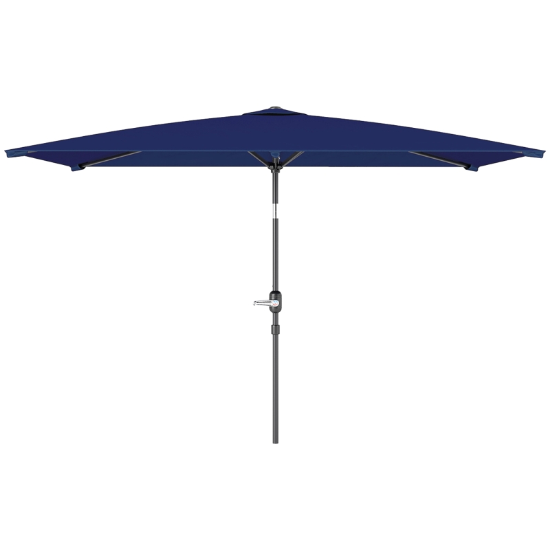 Outsunny Chapéu de Sol de Alumínio 198x294x255 cm Chapéu  Retangular de Jardim Inclinável com Manivela e Mastro Desmontável Azul-Marinho