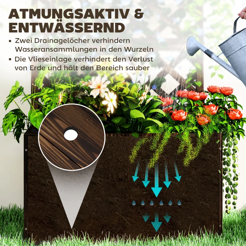 Outsunny Plantenbak met spaljé, houten bloembak, tuinspaljé 64 x 33 x 122 cm Verkoold