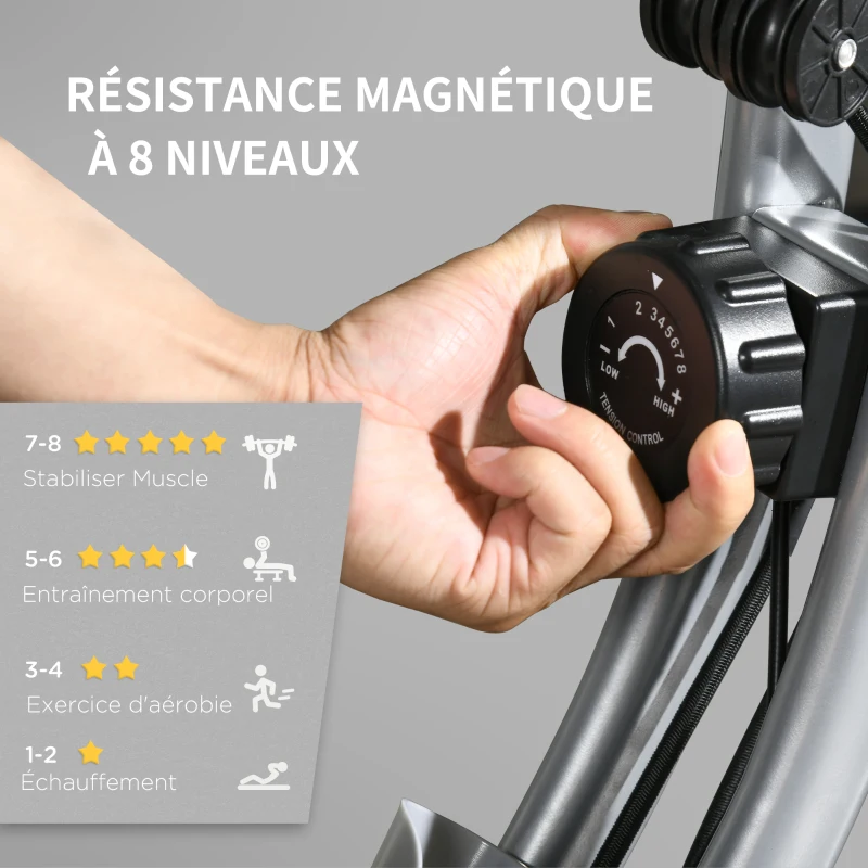 HOMCOM Vélo d'appartement pliant 8 niveaux de résistance magnétique dossier selle réglable poignées ergonomiques noir gris