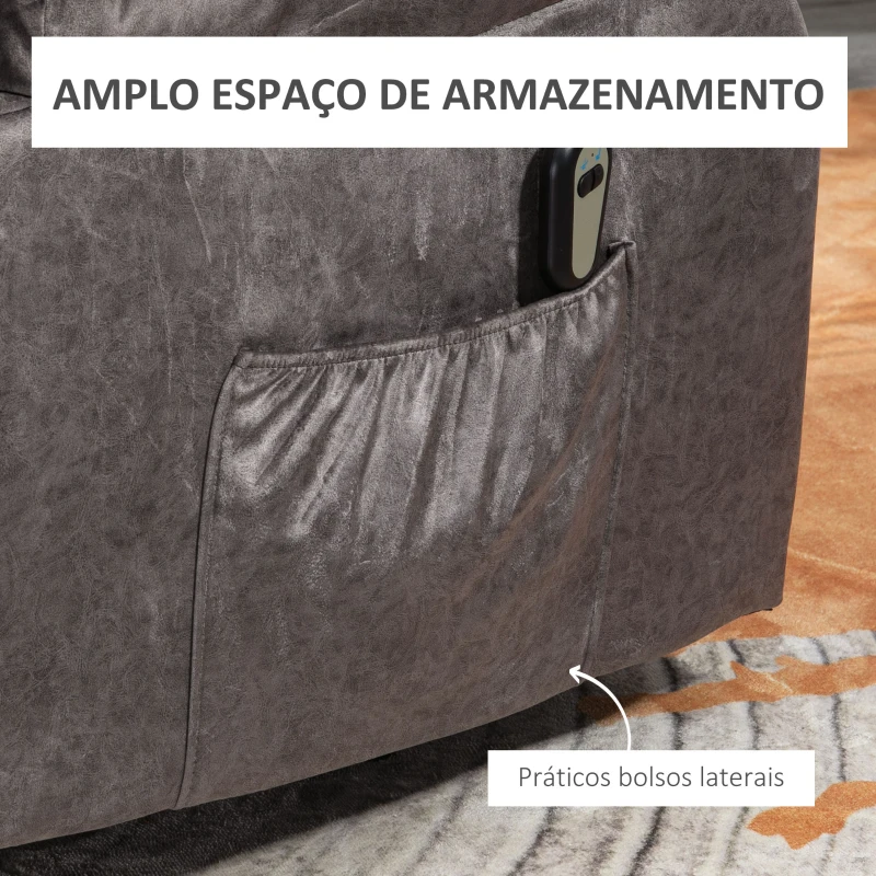 HOMCOM Poltrona Levanta Pessoas Estofada em Veludo com Reclinação Elétrica 135° e Apoio para os Pés 83x91x100 cm Cinza