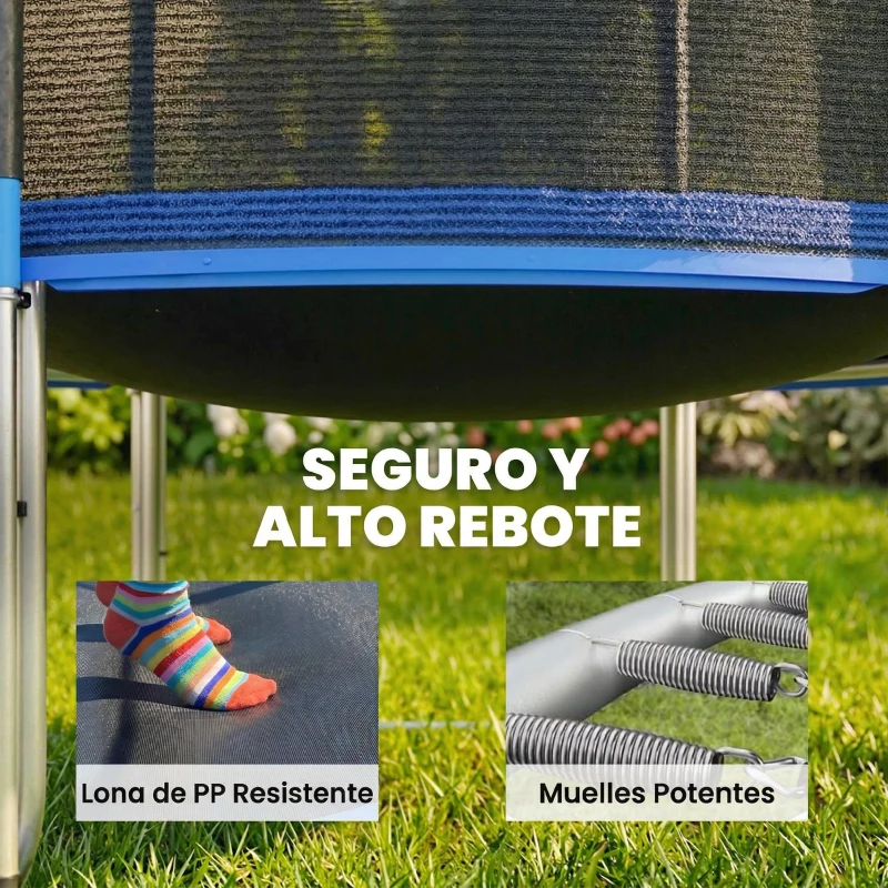 SPORTNOW Cama Elástica Exterior Ø305 cm Trampolín para Niños con Red de Seguridad Escalera y Acolchado de Muelles Azul