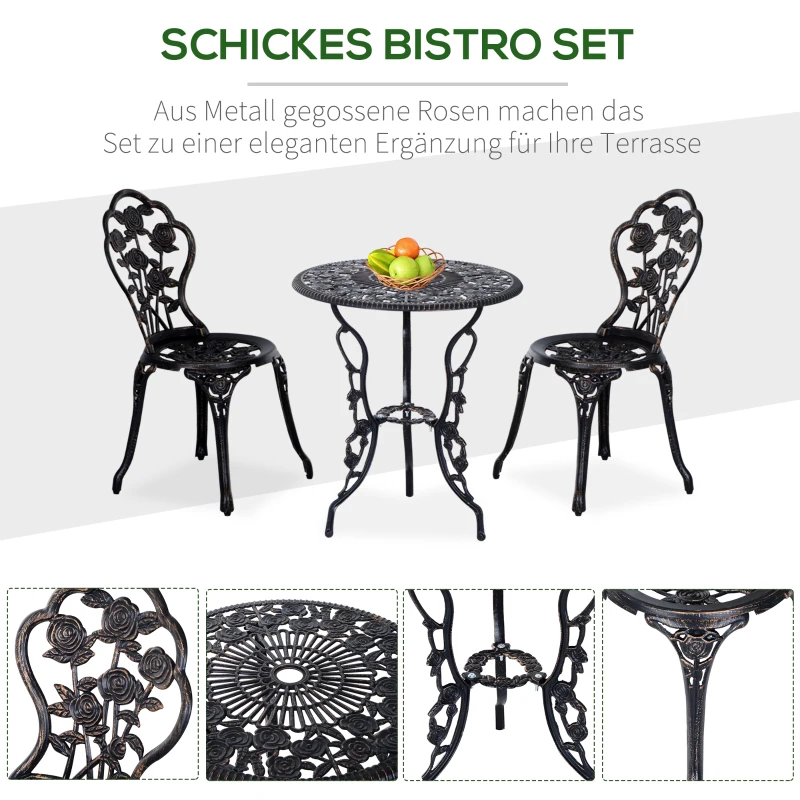 Outsunny Tuinmeubel 3-delig Tuinset zitgroep balkonset balkonmeubel decoratie, bronskleurig