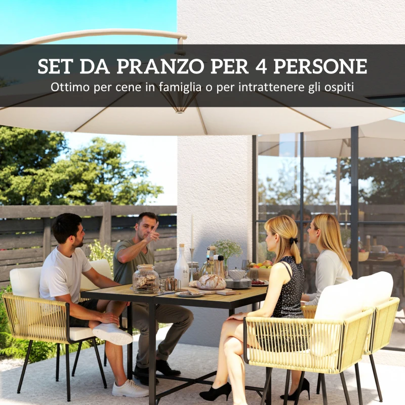 Outsunny Set da Giardino 5 Pezzi con Tavolo in Legno-Plastica