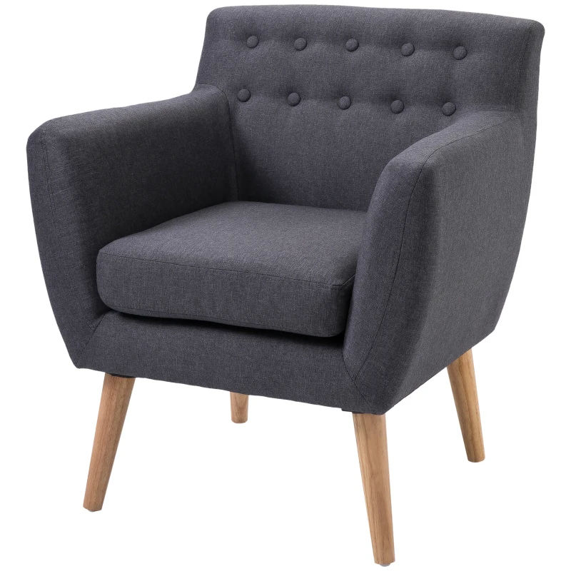 HOMCOM Butaca para Dormitorio con Reposabrazos y Patas de Madera Sofá Individual Carga 125 kg para Oficina Gris Oscuro