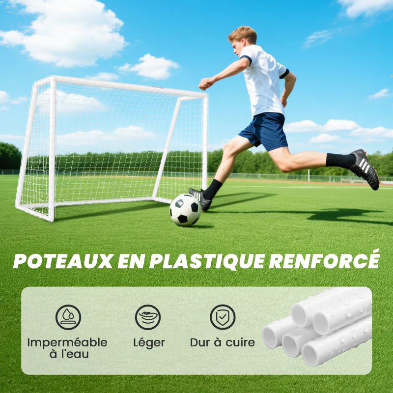 SPORTNOW But de football cage de foot but d'entrainement en PVC - piquets inclus - dim. 180L x 92l x 124H cm blanc