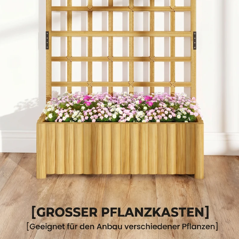 Outsunny Spalier mit Pflanzkasten Holz Blumenkasten mit Drainageloch Rankgitter 90 x 30 x 180 cm Naturholz