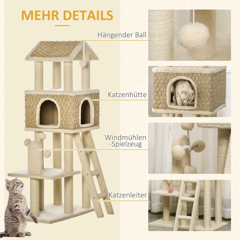 Pawhut kattenboom 130H cm klimboom met kattengrot speelballen(m-5)