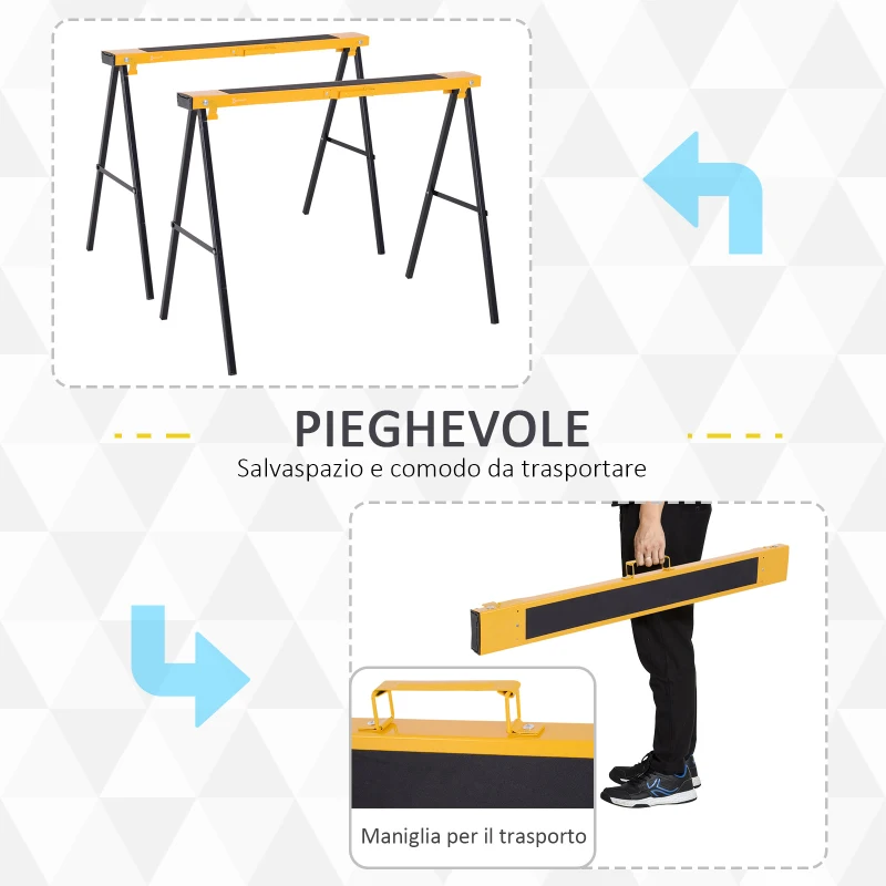 DURHAND Set 2 Pezzi Cavalletti da Lavoro Pieghevoli e Portatili, Piano di Lavoro in Gomma Antiscivolo, Carico Max. 250kg