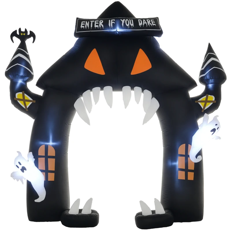 Outsunny Opblaasbare Halloween-boog, 4 Geesten, LED-lampjes, Waterdicht, 300 x 76 x 300 cm