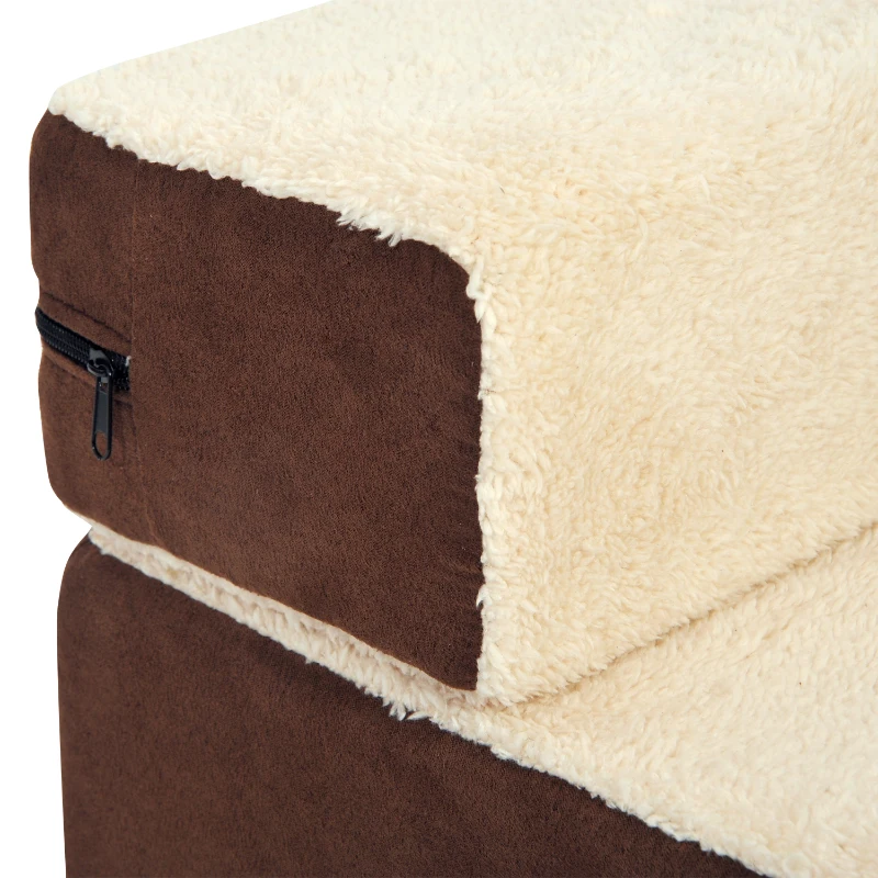 PawHut Scala per Cani e Cuccioli a 3 Gradini Rimovibili e Antiscivolo, Beige e Marrone, 54x40x39cm