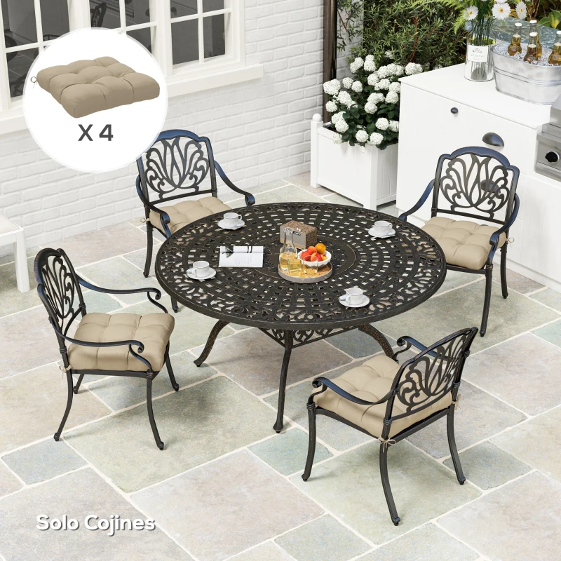 Outsunny Conjunto de Cojines para Sillas de Comedor y Jardín Impermeable y Anti-UV con 2 Cordones de Fijación 48x48x10 cm Caqui