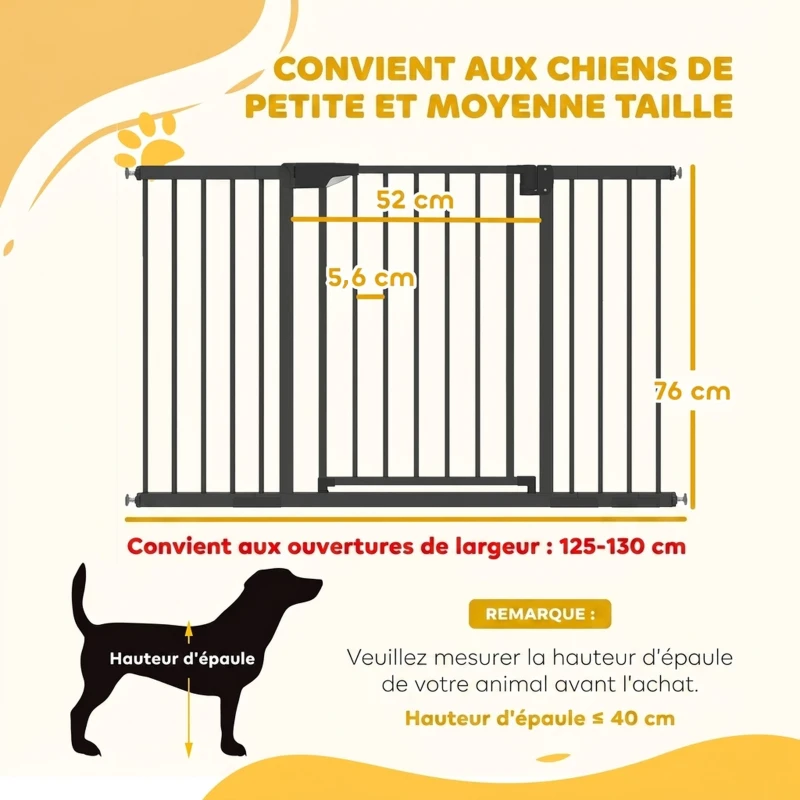 PawHut Barrière de sécurité pour chiens et bébés 76 à 130 cm avec extension fixation par pression sans perçage blanc