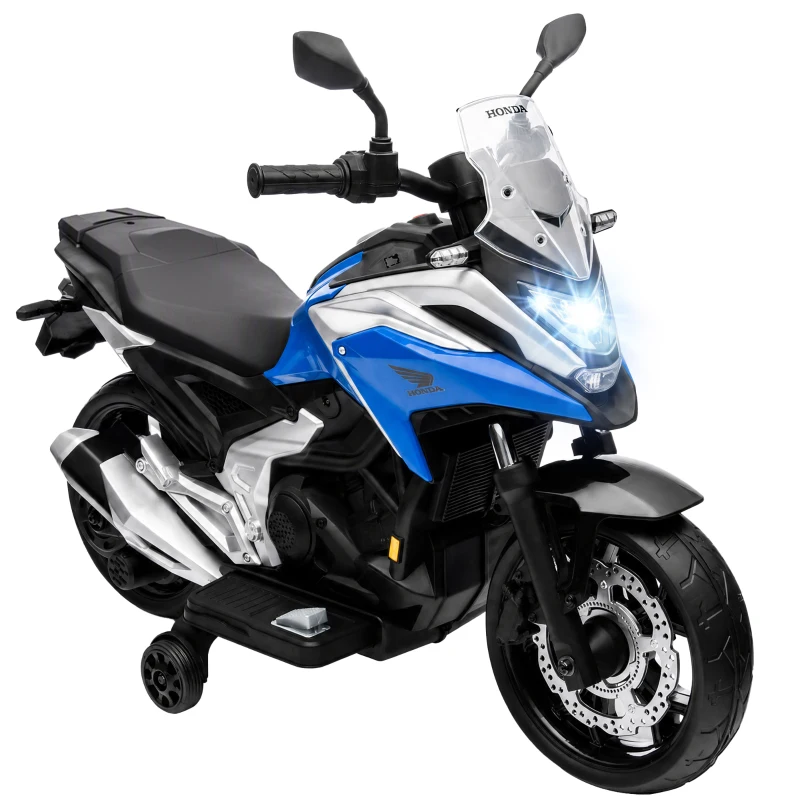 AIYAPLAY Licensed Honda 12V Kids Electric Motorbike with Training Wheels, Soft Start, Headlights, Music for 3-6 Years, Blue