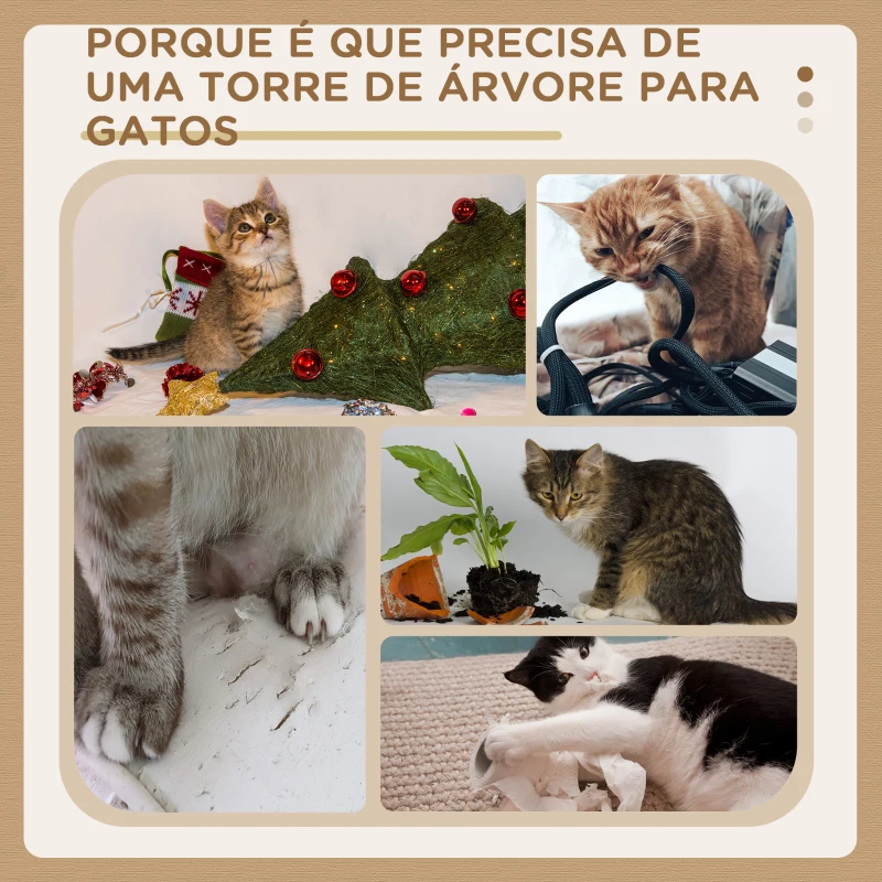 PawHut Arranhador para Gatos Altura 91 cm de 3 Níveis com Ninho Plataforma e Poste de Sisal 45x45x91 cm Creme