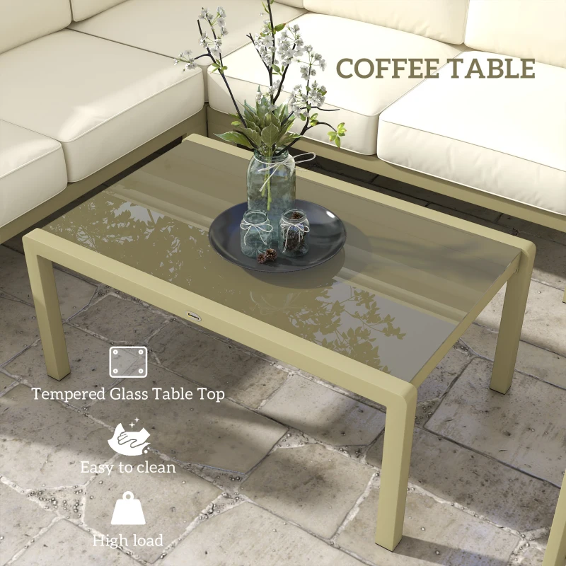 Outsunny 5-Piece Garden Corner Sofa Set with Cushions, 6 Seater Aluminium Garden Furniture Set with Glass Top Coffee Table, Patio Sectional Conservatory Furniture for Patio & Terrace, Gold Tone