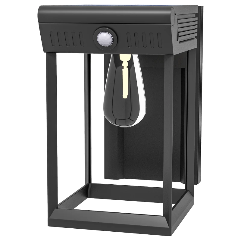 Outsunny Tuin-Zonlicht Buitenlamp Zonnelamp, weerbestendig, Bewegingssensor, 14 cm x 24 cm x 24 cm, Zwart
