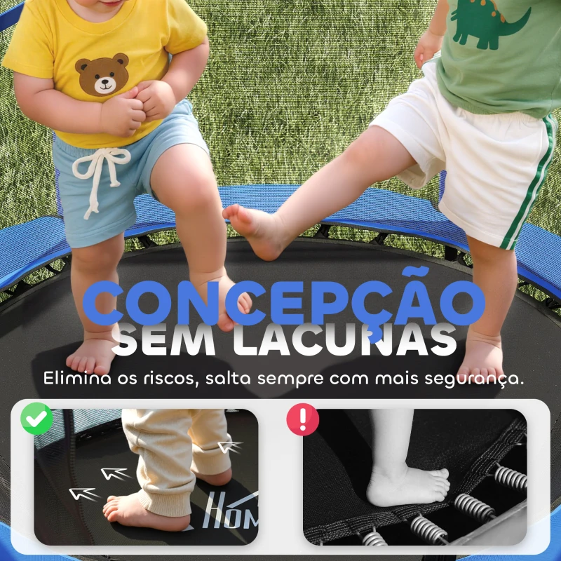HOMCOM Trampolim para Crianças com Rede de Segurança e Estrutura de Aço para Interiores e Exteriores Carga 50kg Ø140x190 cm Azul