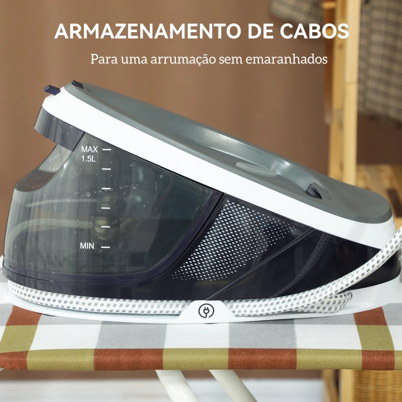 HOMCOM Ferro com Caldeira 2600W 100 g/min 8 Bares Função ECO Base de Cerâmica Desligamento Automático Sistema Anticalcário Autolimpeza Depósito Removível 1,5 L 37x19,8x24 cm Azul