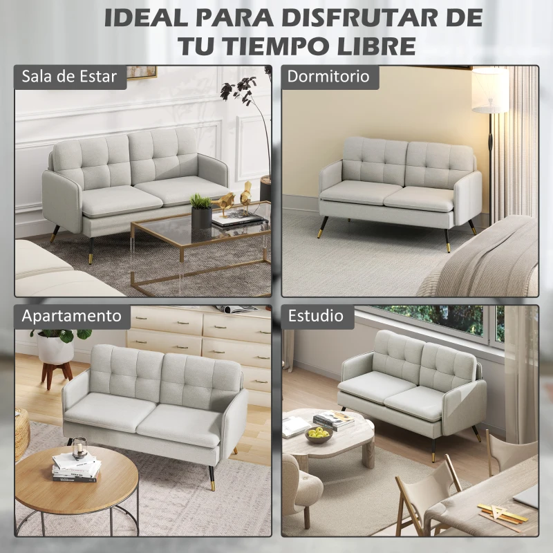 HOMCOM Sofá de Salón de 2 Plazas Moderno con 4 Cojines Reposabrazos y Patas de Acero Carga 240 kg 139x68x80 cm Crema