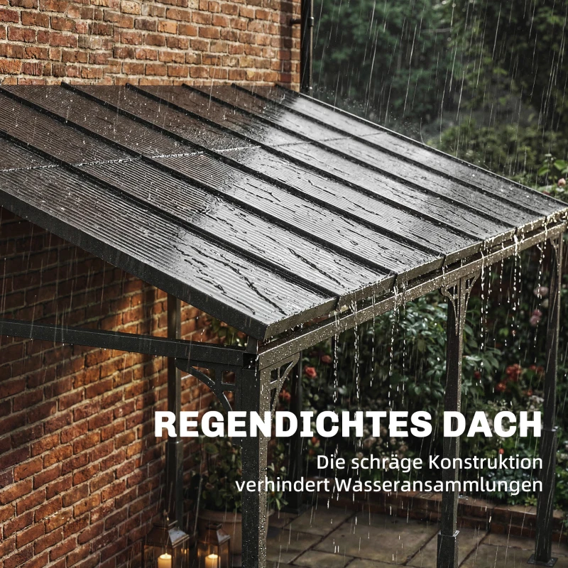 Outsunny Anbaupavillon 4 x 3m Terrassenüberdachung mit schrägen Polycarbonat-Dach Metall-Aluminium-Rahmen, Wandmontage