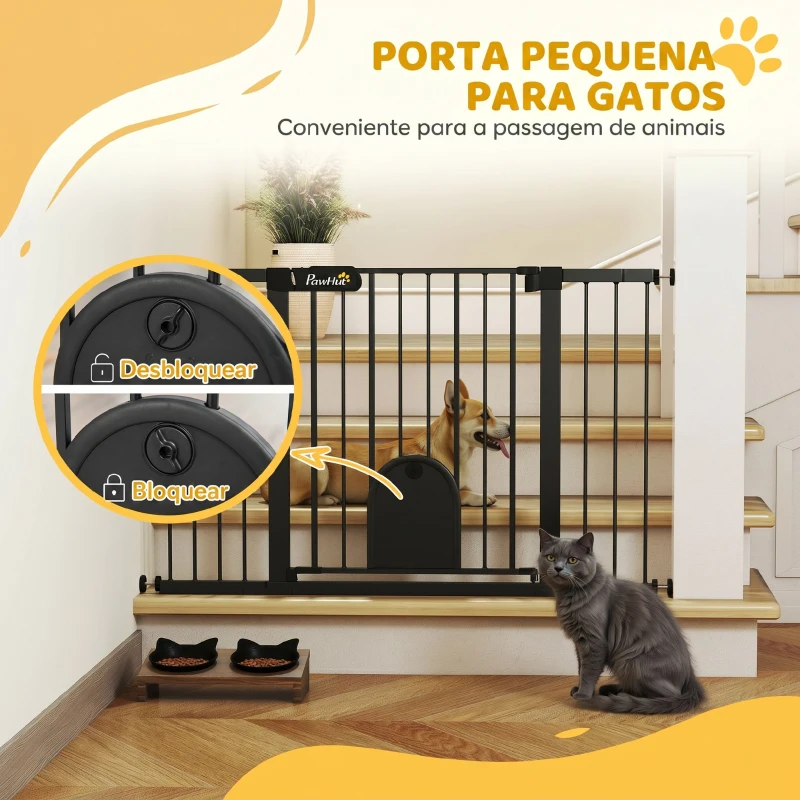 PawHut Barreira de Segurança de Animais de Estimação para Escadas e Portas com Aberturas de 75-131 cm com 3 Extensões Preto