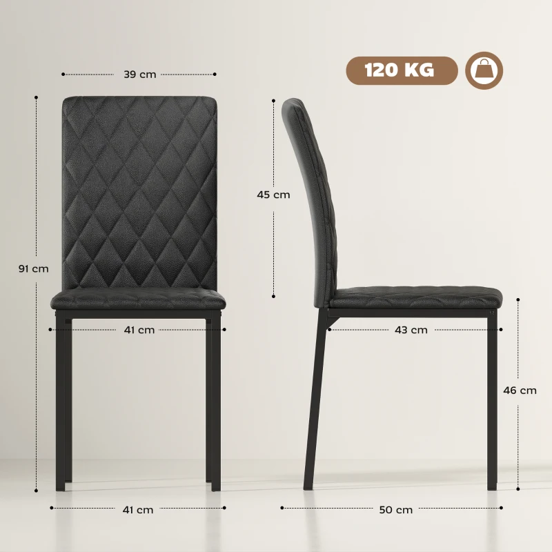 HOMCOM 4-delige Stoelenset Eetkamerstoelen Keukenstoelen 41 cm x 50 cm x 91 cm, Zwart