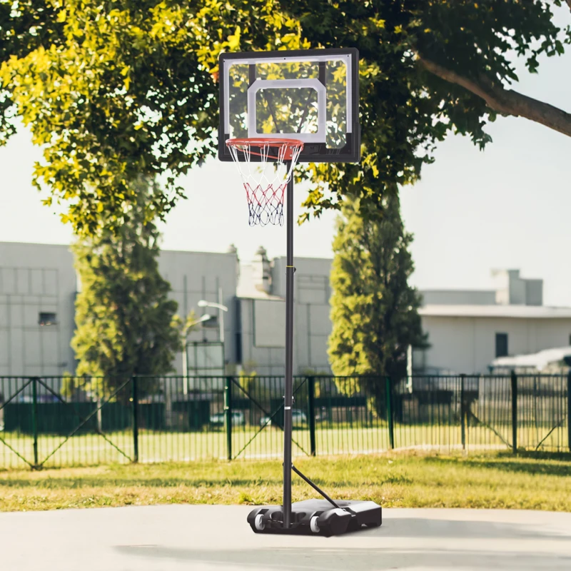HOMCOM Canestro Basket Altezza Regolabile 160-210cm, Struttura in Acciaio e Base con Ruote, Tabellone in PE Trasparente