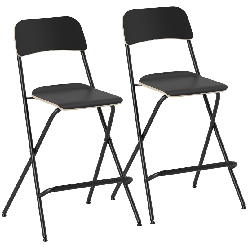 HOMCOM 2er-Set Barhocker, klappbare Barstühle mit Stahlrahmen, für Küche, Esszimmer, Schwarz