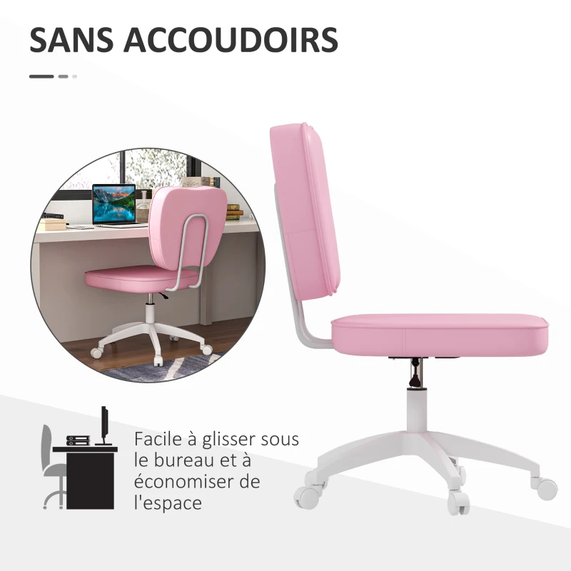 Vinsetto Chaise de bureau sans accoudoirs, fauteuil de bureau, hauteur réglable, pivotant 360°, 46 x 59 x 82-92 cm, rose