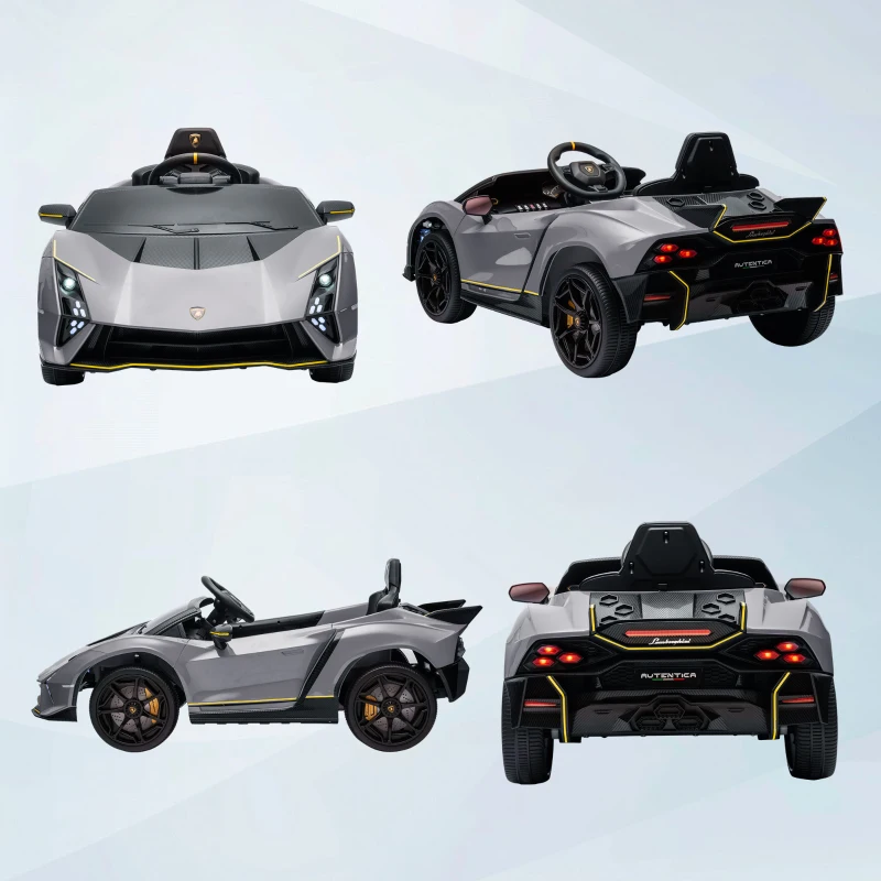 AIYAPLAY Carro Elétrico para Crianças Lamborghini 12V Controlo Remoto Faróis Buzina Arranque Lento e Música MP3 114,5x64x45,5 cm Cinza
