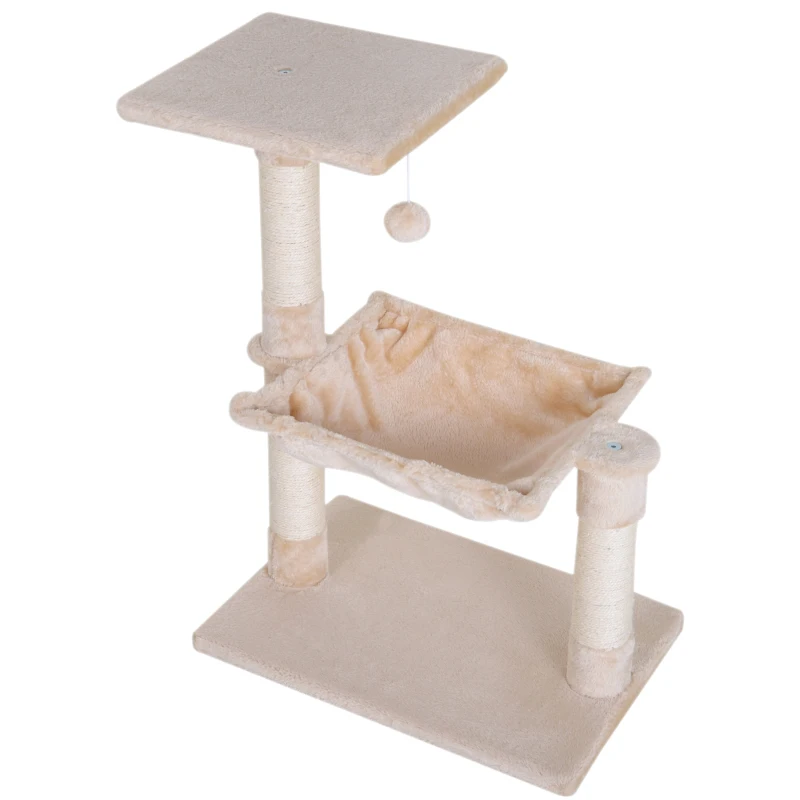 PawHut Klimboom met sisal paal, kattenboom, krabpaal, hangmat, spaanplaat beige(m-14)