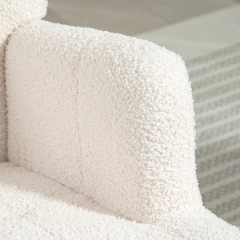 HOMCOM Poltrona Baloiço em Borrego Poltrona para Amamentação com Encosto Capitonê e Base de Madeira 65x88x87 cm Creme