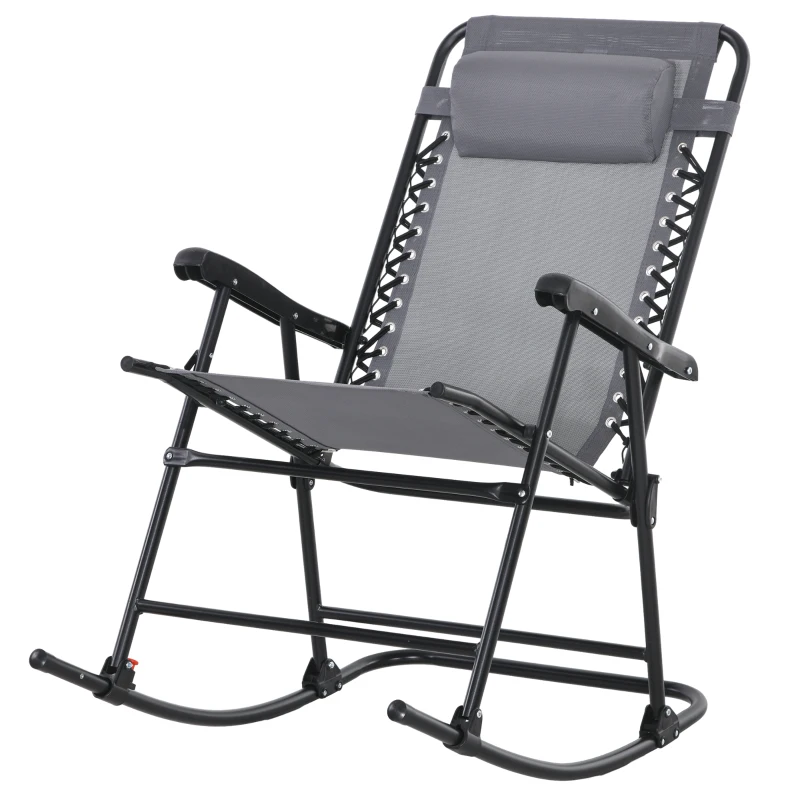 Outsunny Outdoor Schaukelstuhl, wetterfest, klappbar, mit Kopfkissen, bis 120 kg, Hellgrau