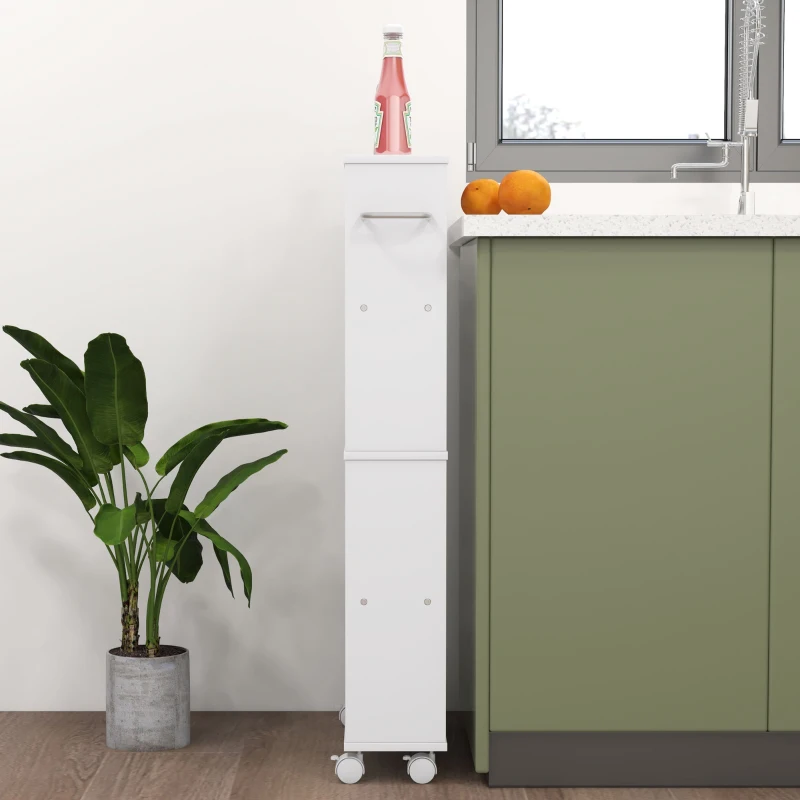 HOMCOM Multifunctioneel rek op wielen, slank ontwerp, 4 vakken, 45x15x91 cm, Wit