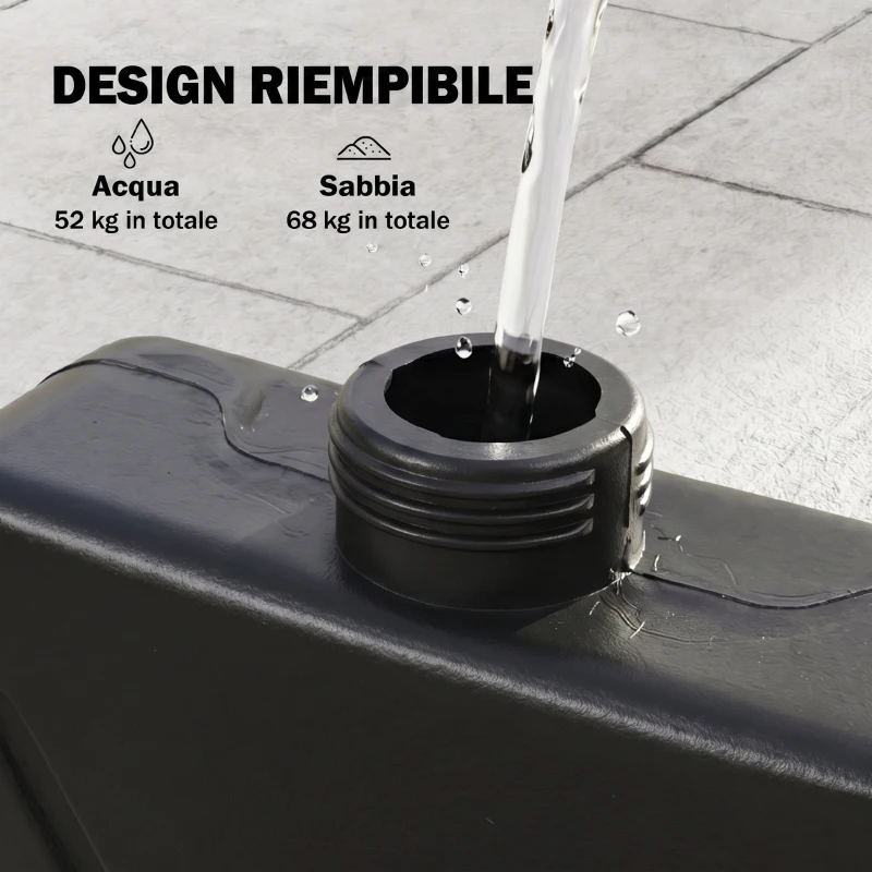 Outsunny Base per Ombrellone a Braccio da 4 Pezzi in HDPE Riempibili con Acqua e Sabbia, Ø100x8 cm, Nero