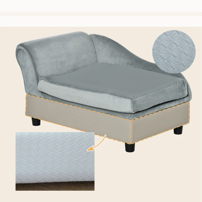 PawHut Canapé Chien Chat sur Pied avec Coffre de Rangement Style Moderne Coussin d'assise Amovible Grand Confort 76 x 45 x 43 cm gris clair