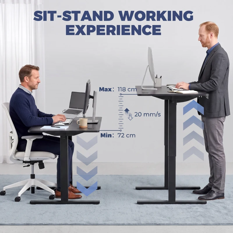 HOMCOM Standing Desk Memory Control Height Adjustable Desk 2 Cable Holes LED Display Sit Stand Desk Black