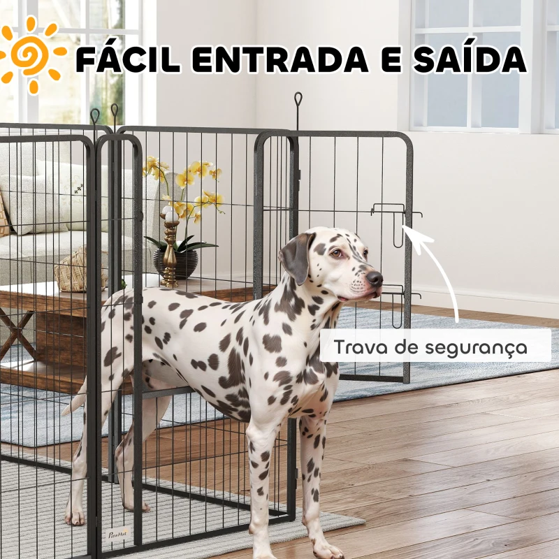 PawHut Parque para Cães de 8 Painéis 68x100 cm Parque Dobrável para Cães Médios com Portas Fecho e Estacas Preto