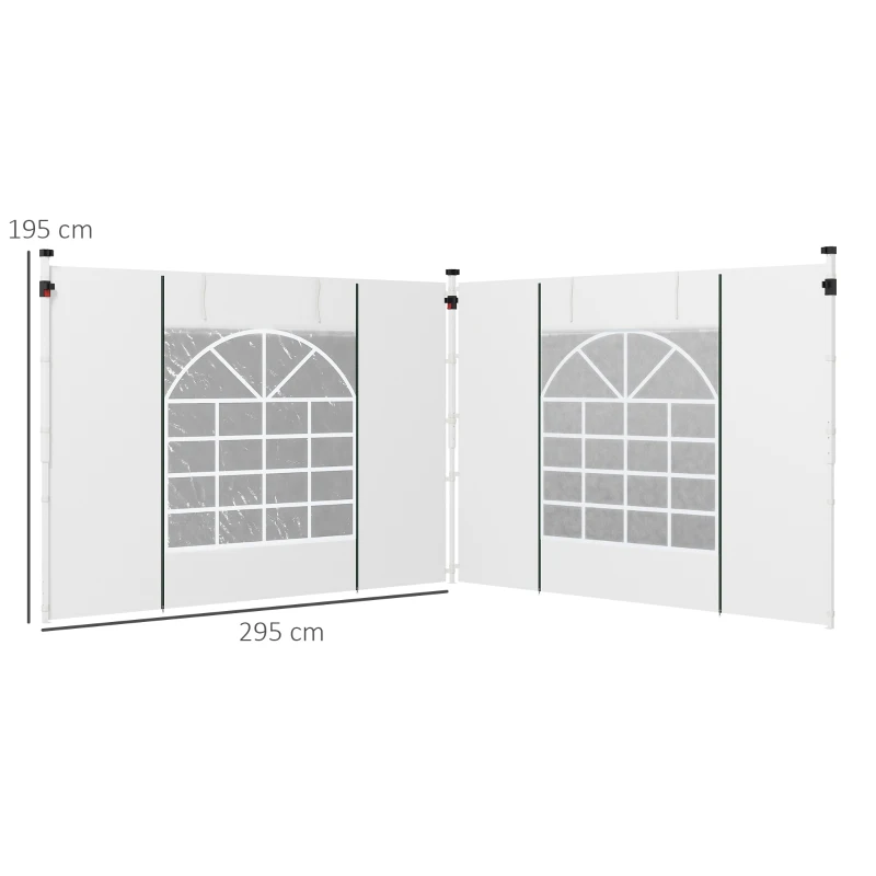 Outsunny Paviljoen Gordijnen, Set van 2, voor 3x6m of 3x3m Tuinpaviljoens, met Ramen en Deuren, Wit