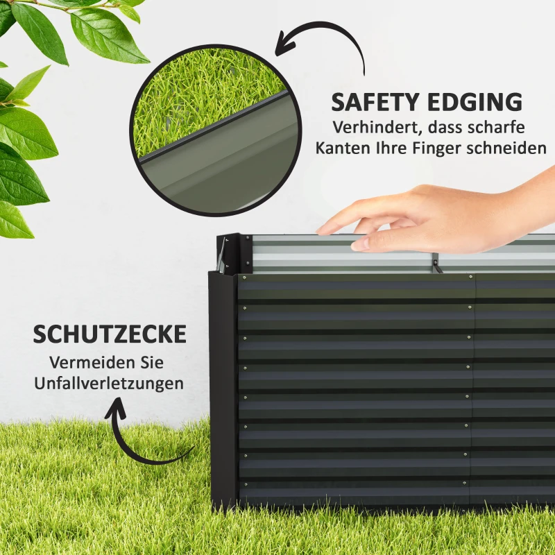 Outsunny Hoogbed 2-delige set, plantenbak, extra diep, metaal, 120 x 60 x 60 cm Donkergrijs