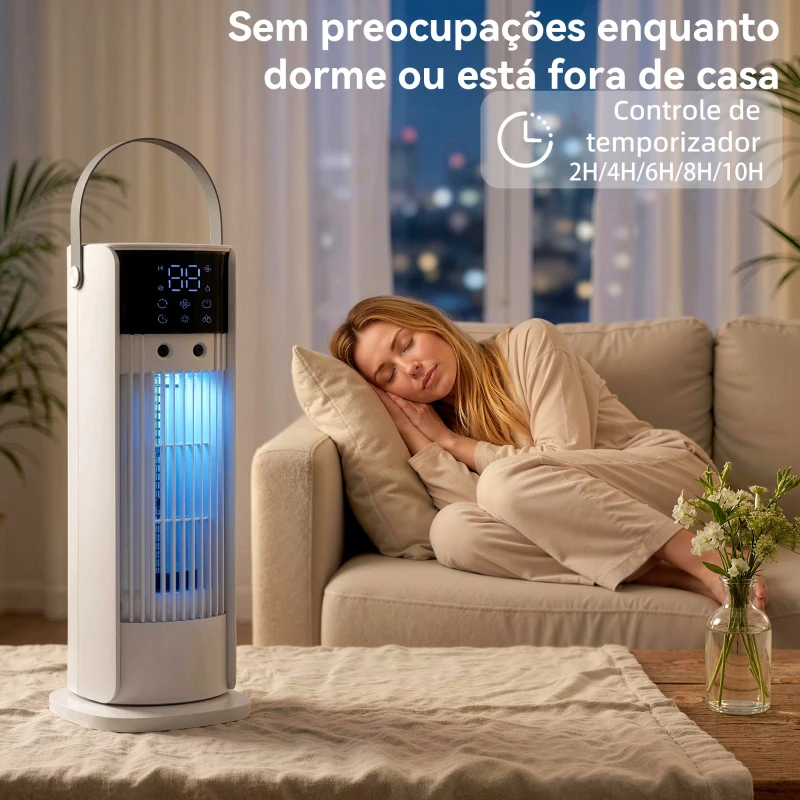 HOMCOM Ventoinha de Mesa com Névoa Luz RGB 3 Velocidades Oscilação de 90° Temporizador de 10H Controlo Remoto Branco