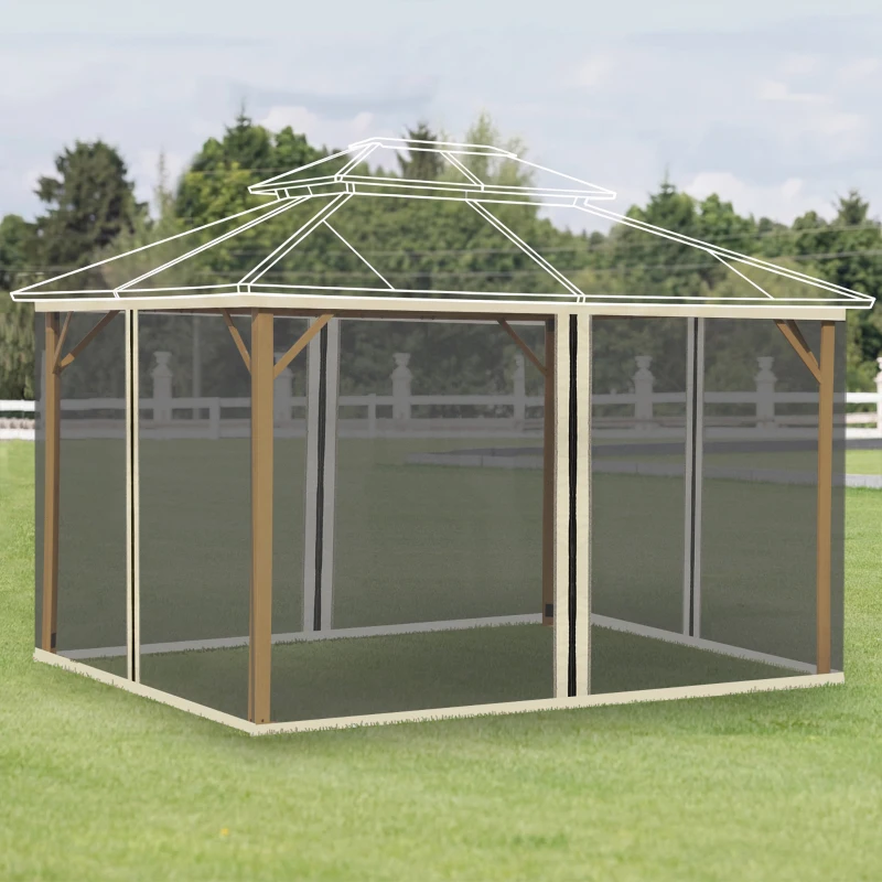 Outsunny Vervangend muggennet voor 3 x 4 m tuinpaviljoens, vliegengaas, met ritsen, polyester, zwart