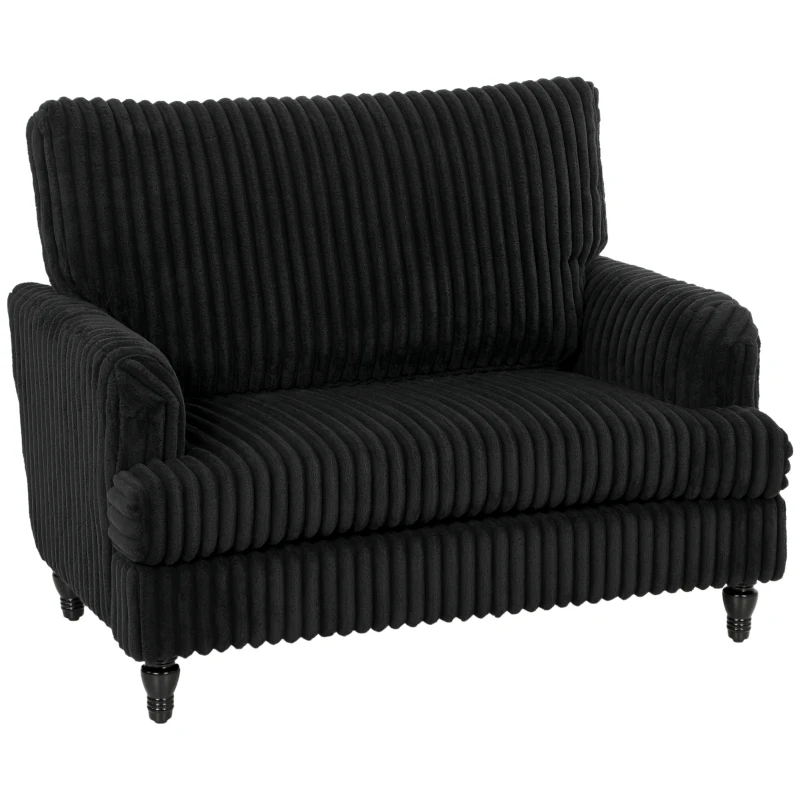 HOMCOM Corduroy Single Sofa Armchair, Modern Accent Chair with Stripes, Turned Legs and Wide Seat, Black