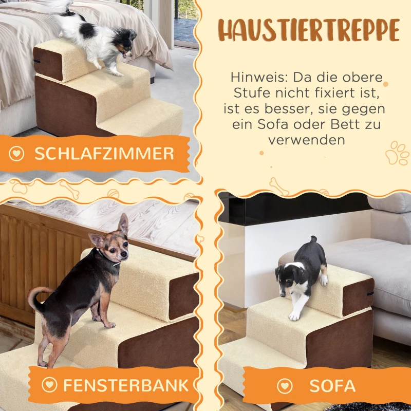PawHut Hondentrap 3 treden kattentrap huisdierentrap huisdier pluche beige